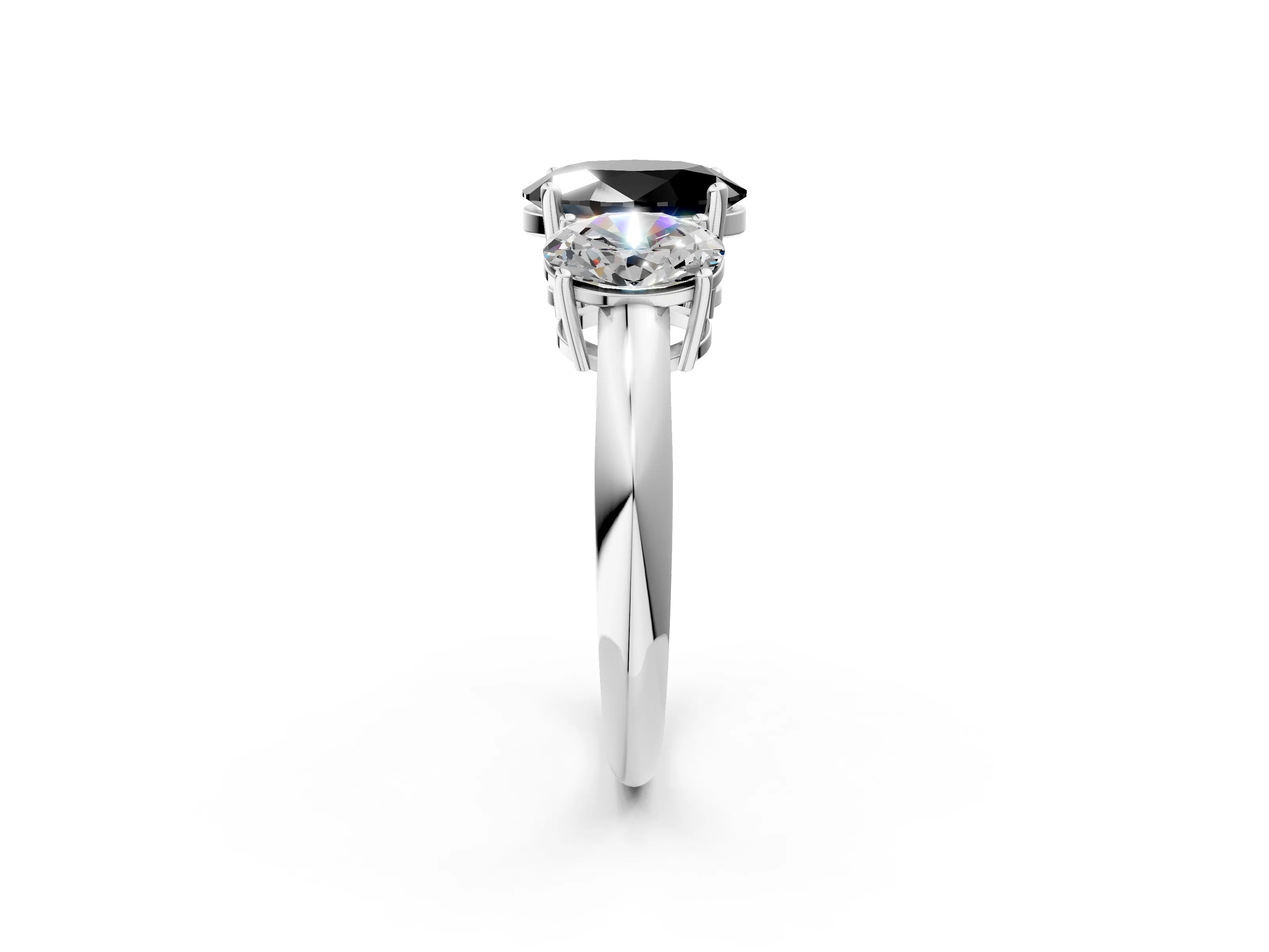 Silver Three-Stone Fancy Black Oval Cut Cut Diamond Engagement Ring with Prong Setting on a White Gold Band_20