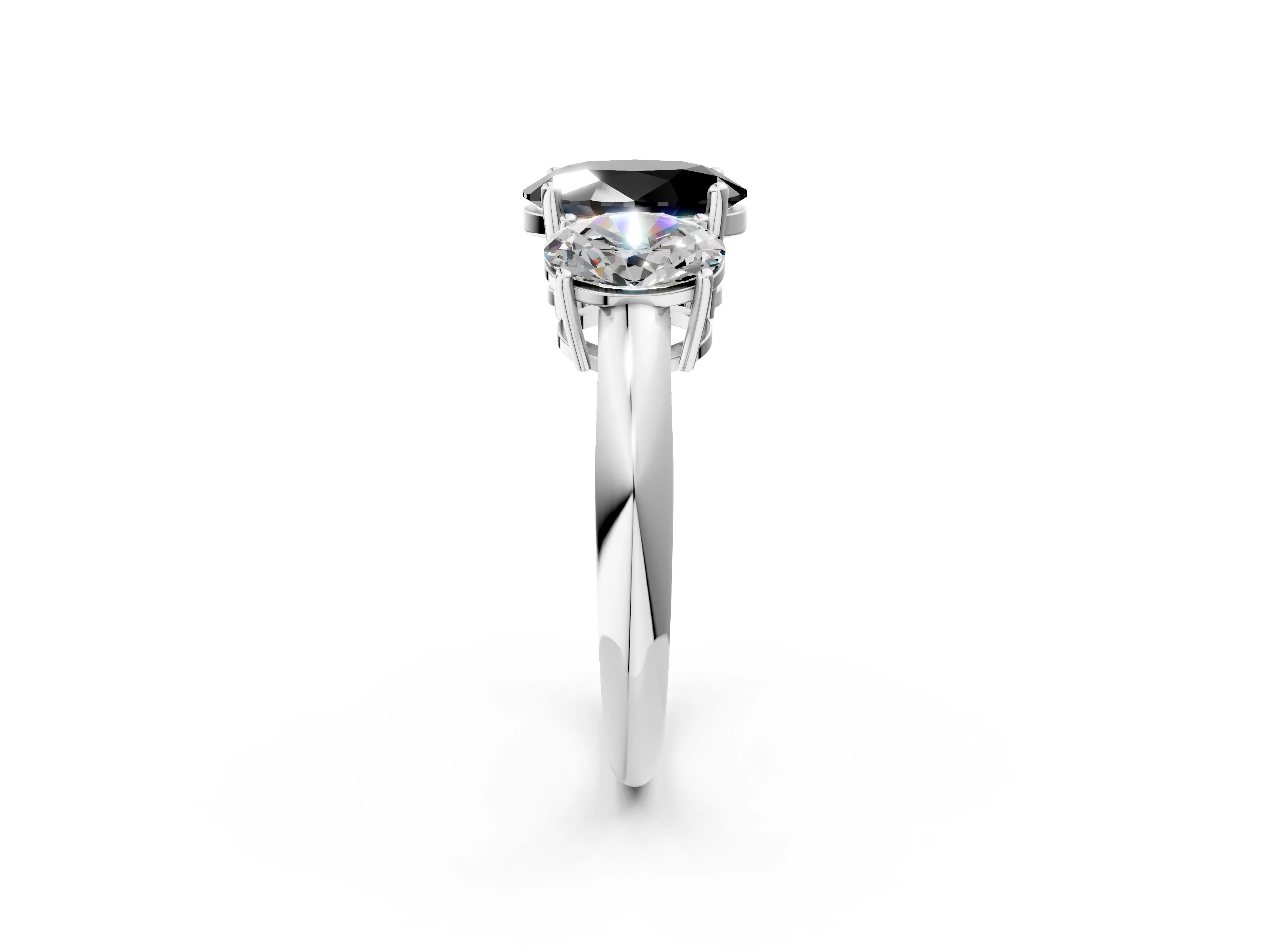 Silver Three-Stone Fancy Black Oval Cut Cut Diamond Engagement Ring with Prong Setting on a White Gold Band_74