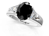 Silver Three-Stone Fancy Black Oval Cut Cut Diamond Ring with Trillion Side Stones on a Split Shank Band_31