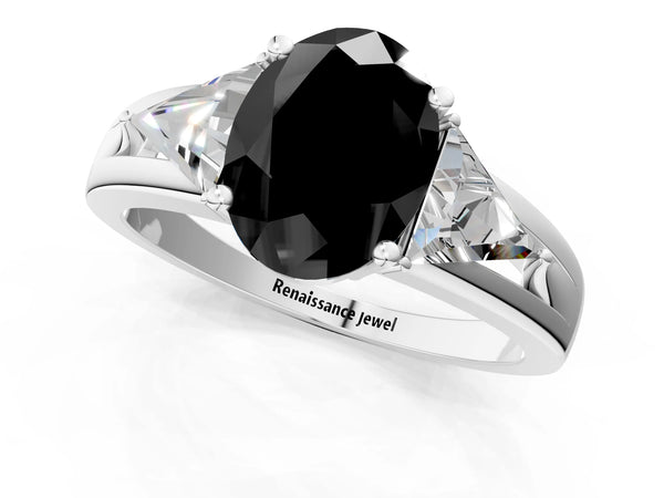 Sterling Silver Oval Trillion Three Stone Engagement Ring Setting for Black Center