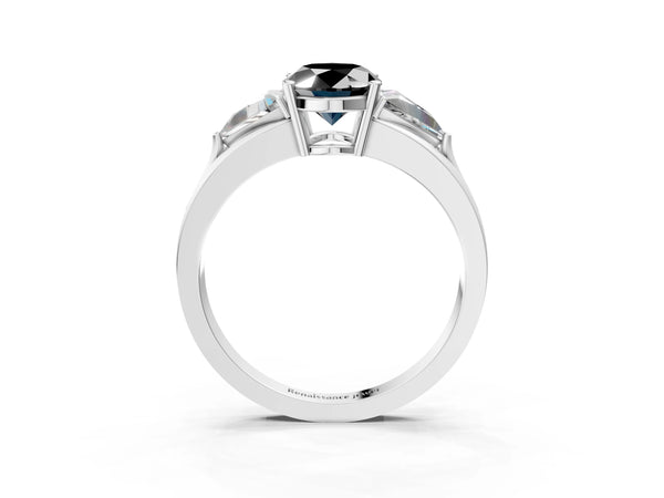 Sterling Silver Oval Trillion Three Stone Engagement Ring Setting for Black Center