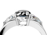 Silver Three-Stone Fancy Black Oval Cut Cut Diamond Ring with Trillion Side Stones on a Split Shank Band_34