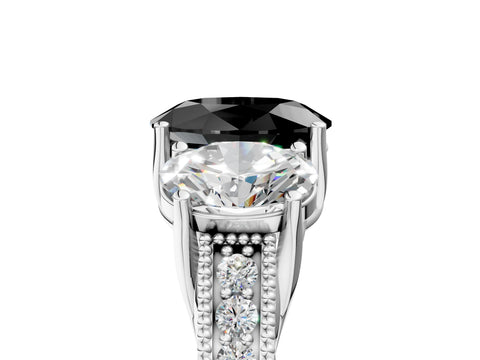Silver Three-Stone Fancy Black Oval Cut Cut Milgrain Pavé Engagement Ring_23