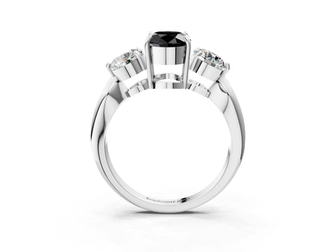 Silver Three-Stone Fancy Black Oval Cut Diamond Channel Set Engagement Ring with Prong Setting_27