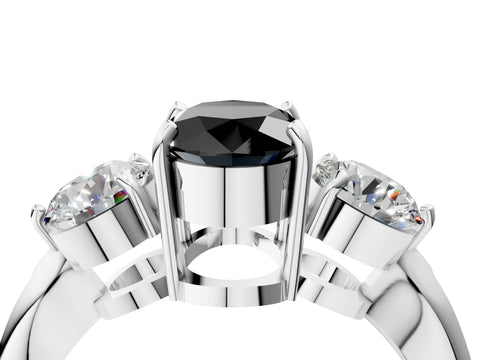 Silver Three-Stone Fancy Black Oval Cut Diamond Channel Set Engagement Ring with Prong Setting_28