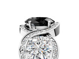 Silver Three-Stone Fancy Black Oval Cut Diamond Wave Pave Band with Prong Setting_11