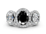 Silver Three-Stone Fancy Black Oval Cut Halo Diamond Milgrain Band with Four-Prong Setting_6