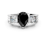 Silver Three-Stone Fancy Black Pear Cut Cut Classic Band Prong Setting Ring_6