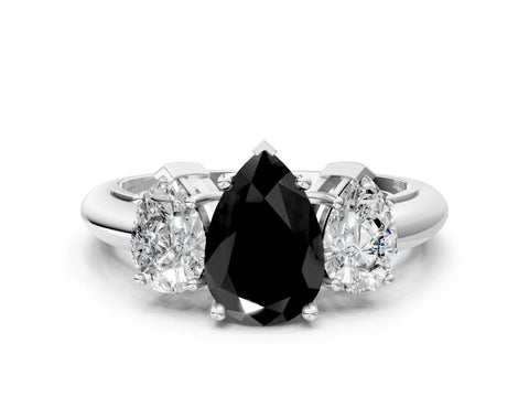 Silver Three-Stone Fancy Black Pear Cut Cut Diamond Engagement Ring with Prong Setting on a White Gold Band_66
