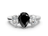 Silver Three-Stone Fancy Black Pear Cut Cut Diamond Ring with Channel Set Band and Four-Prong Setting_30