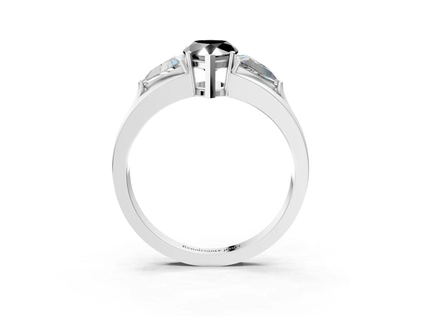 Sterling Silver Pear-Shaped Split Shank Three Stone Engagement Ring Setting for Black Center