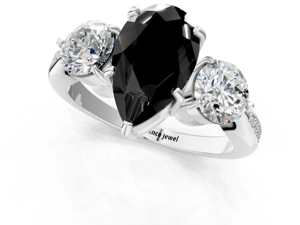 Sterling Silver Pear-Shaped Three Stone Engagement Ring Setting for Black Center with Pave Band