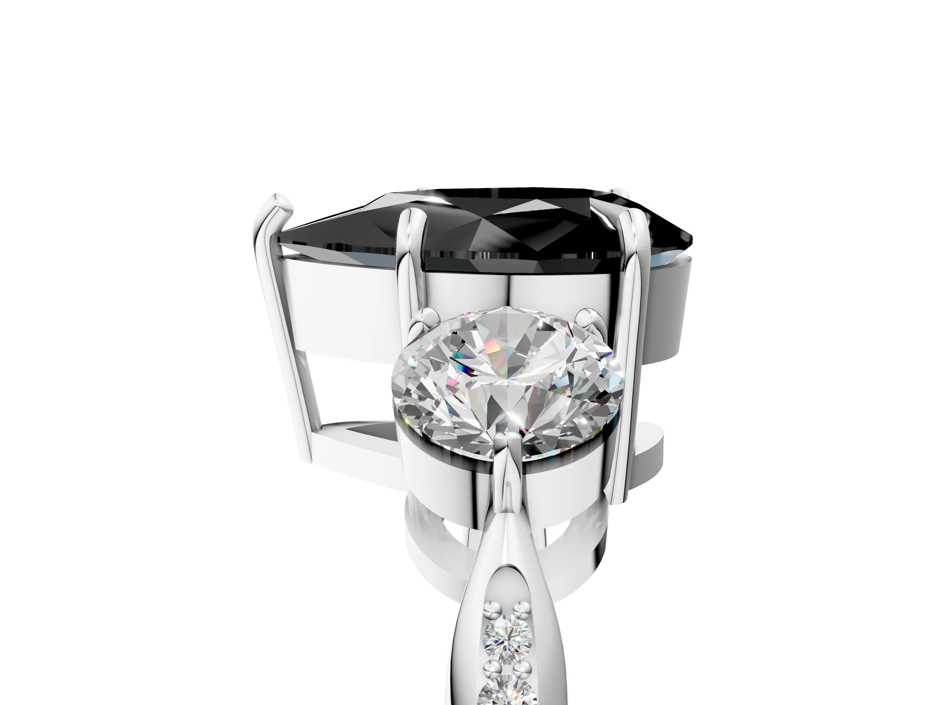 Silver Three-Stone Fancy Black Pear Cut Diamond Channel Set Engagement Ring with Prong Setting_33