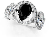 Silver Three-Stone Fancy Black Pear Cut Diamond Wave Pave Band with Prong Setting_103