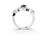 Silver Three-Stone Fancy Black Pear Cut Diamond Wave Pave Band with Prong Setting_105