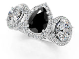 Silver Three-Stone Fancy Black Pear Cut Halo Diamond Milgrain Band with Four-Prong Setting_13