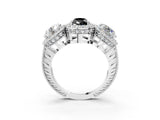 Silver Three-Stone Fancy Black Pear Cut Halo Diamond Milgrain Band with Four-Prong Setting_15