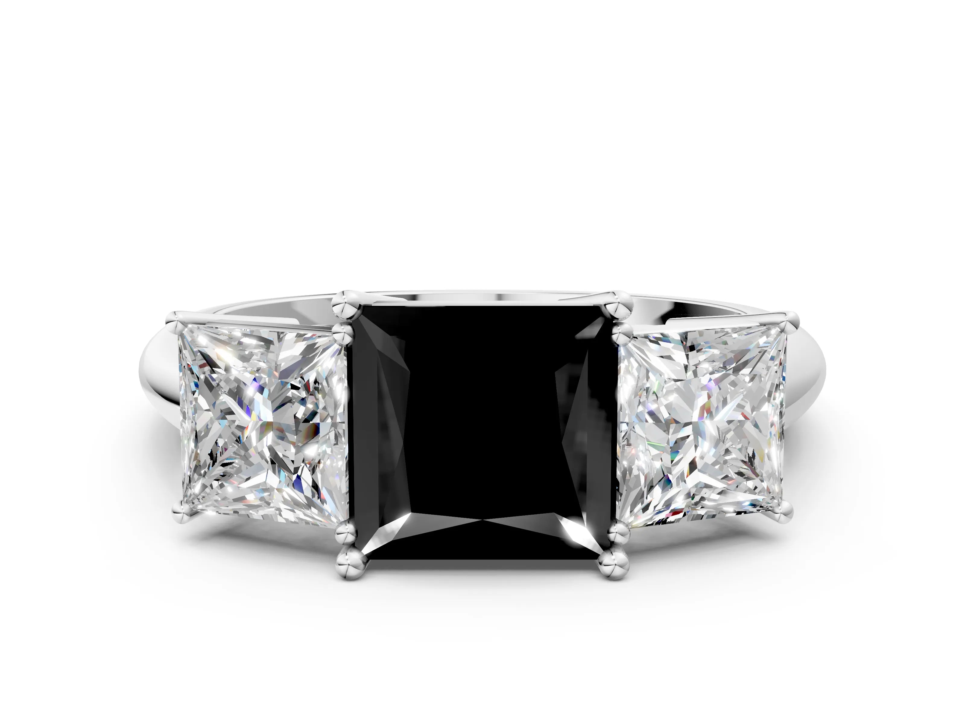 Silver Three-Stone Fancy Black Princess Cut Cut Diamond Engagement Ring with Prong Setting on a White Gold Band_67
