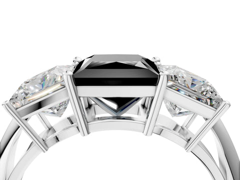 Silver Three-Stone Fancy Black Princess Cut Cut Diamond Engagement Ring with Prong Setting on a White Gold Band_71