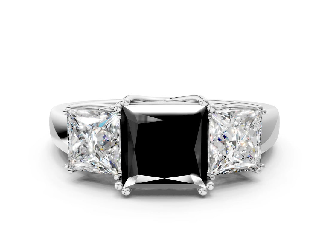 Silver Three-Stone Fancy Black Princess Cut Cut Diamond Ring with Channel Set Band and Four-Prong Setting_24