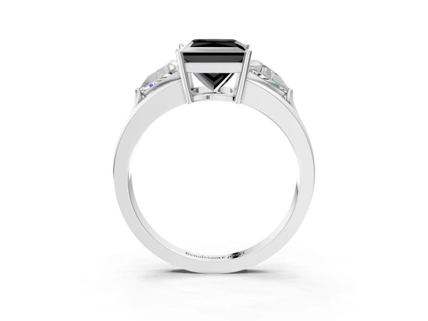 Sterling Silver Princess Cut Split Shank Three Stone Engagement Ring Setting for Black Center