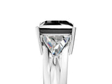 Silver Three-Stone Fancy Black Princess Cut Cut Diamond Ring with Trillion Side Stones on a Split Shank Band_23