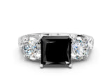 Silver Three-Stone Fancy Black Princess Cut Cut Milgrain Band Prong Setting Ring_6