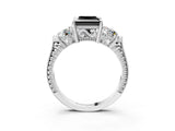 Silver Three-Stone Fancy Black Princess Cut Cut Milgrain Band Prong Setting Ring_9