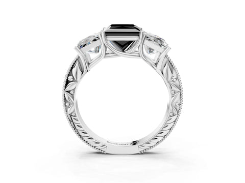 Silver Three-Stone Fancy Black Princess Cut Cut Milgrain Pavé Engagement Ring_24