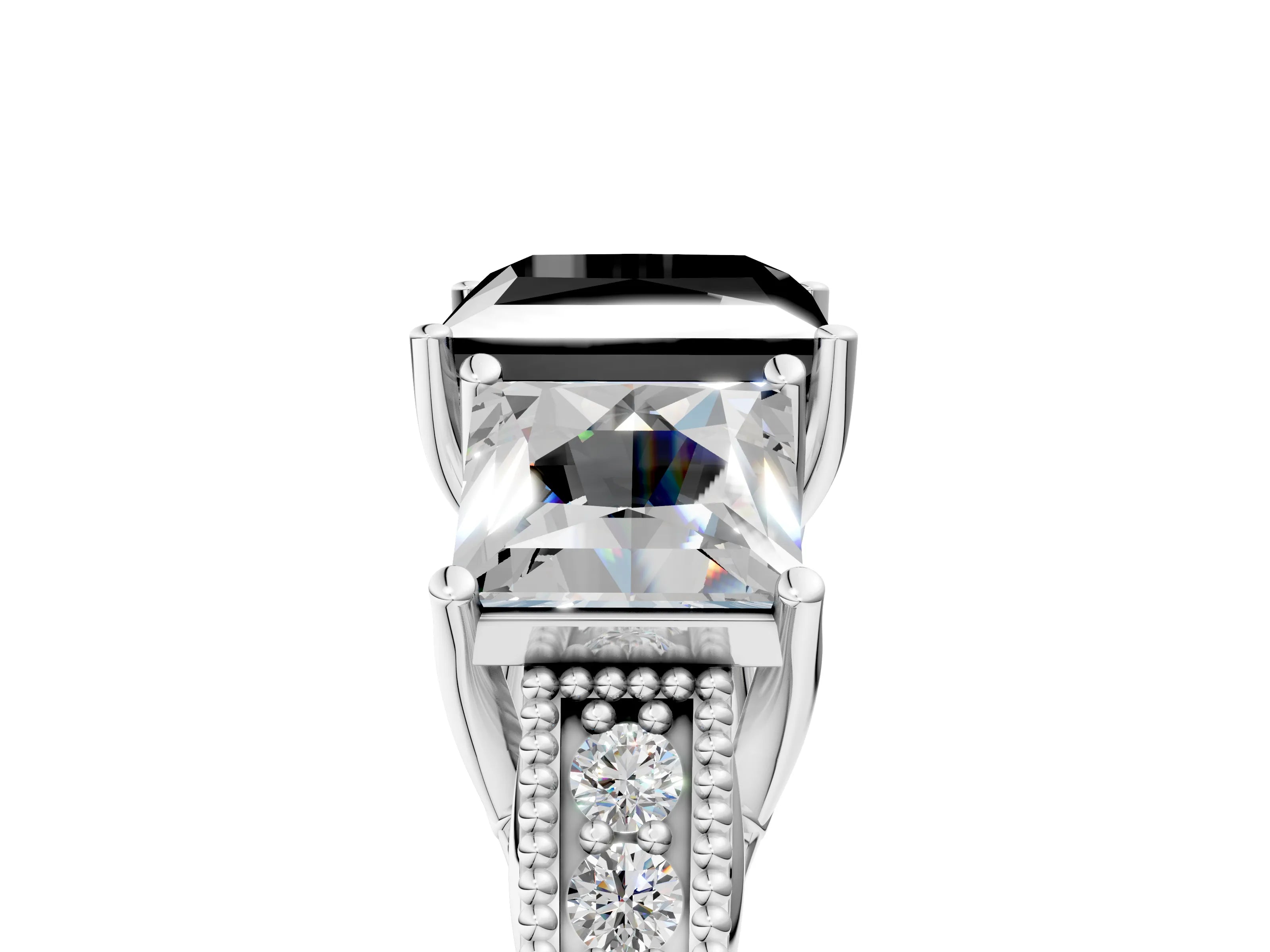 Silver Three-Stone Fancy Black Princess Cut Cut Milgrain Pavé Engagement Ring_26
