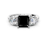 Silver Three-Stone Fancy Black Princess Cut Diamond Channel Set Engagement Ring with Prong Setting_24
