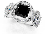 Silver Three-Stone Fancy Black Princess Cut Diamond Wave Pave Band with Prong Setting_19