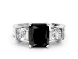 Silver Three-Stone Fancy Black Radiant Cut Cut Classic Band Prong Setting Ring_6