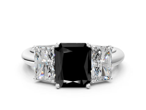 Silver Three-Stone Fancy Black Radiant Cut Cut Diamond Engagement Ring with Prong Setting on a White Gold Band_43