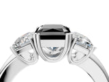 Silver Three-Stone Fancy Black Radiant Cut Cut Diamond Ring with Channel Set Band and Four-Prong Setting_65