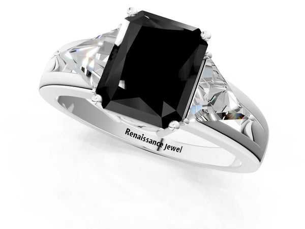 Sterling Silver Radiant Cut Split Shank Three Stone Engagement Ring Setting for Black Center
