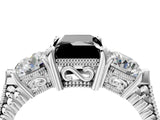 Silver Three-Stone Fancy Black Radiant Cut Cut Milgrain Band Prong Setting Ring_10