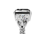 Silver Three-Stone Fancy Black Radiant Cut Cut Milgrain Band Prong Setting Ring_11