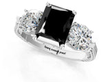 Silver Three-Stone Fancy Black Radiant Cut Cut Milgrain Band Prong Setting Ring_7