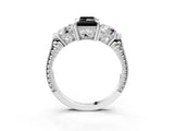 Silver Three-Stone Fancy Black Radiant Cut Cut Milgrain Band Prong Setting Ring_9