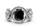 Silver Three-Stone Fancy Black Radiant Cut Diamond Wave Pave Band with Prong Setting_6