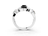Silver Three-Stone Fancy Black Radiant Cut Diamond Wave Pave Band with Prong Setting_9