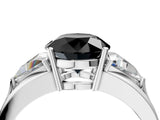 Silver Three-Stone Fancy Black Round Cut Cut Diamond Ring with Trillion Side Stones on a Split Shank Band_10