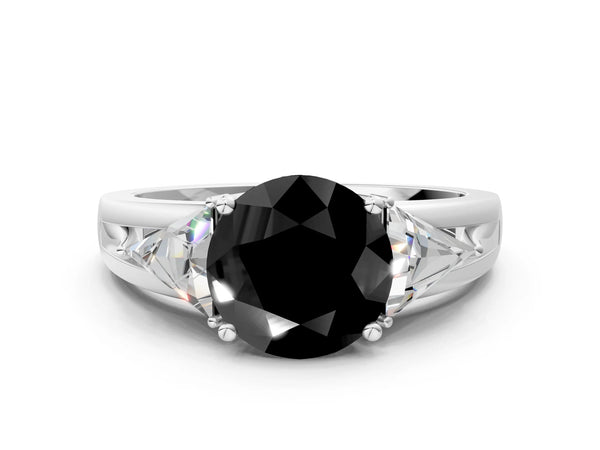 Sterling Silver Round Trillion Three Stone Engagement Ring Setting for Black Center