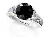 Silver Three-Stone Fancy Black Round Cut Cut Diamond Ring with Trillion Side Stones on a Split Shank Band_7