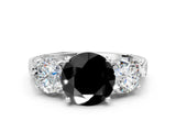 Silver Three-Stone Fancy Black Round Cut Cut Milgrain Band Prong Setting Ring_6