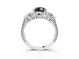 Silver Three-Stone Fancy Black Round Cut Cut Milgrain Band Prong Setting Ring_9