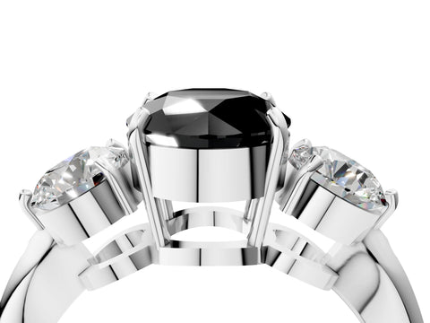 Silver Three-Stone Fancy Black Round Cut Diamond Channel Set Engagement Ring with Prong Setting_22
