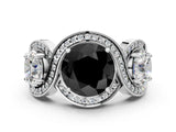 Silver Three-Stone Fancy Black Round Cut Diamond Wave Pave Band with Prong Setting_6