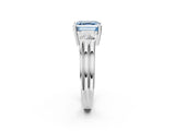 Silver Three-Stone Fancy Blue Asscher Cut Cut Classic Band Prong Setting Ring_8